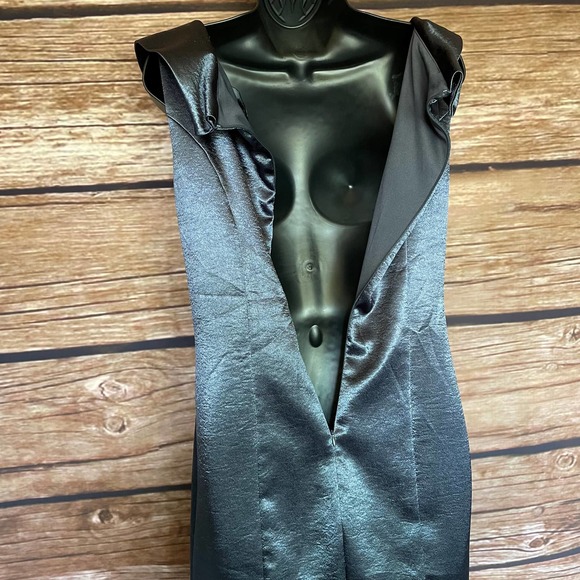 Sexy V Neck Satin Dress 6 Grey Blue Connected Apparel Glam Cocktail Ruched Waist - Picture 5 of 12